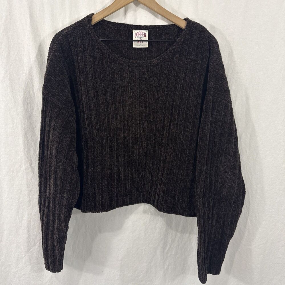 Copper Key Vintage Crop Brown Long Sleeve Sweater Top Womens Sz L Fall Y2K 90s